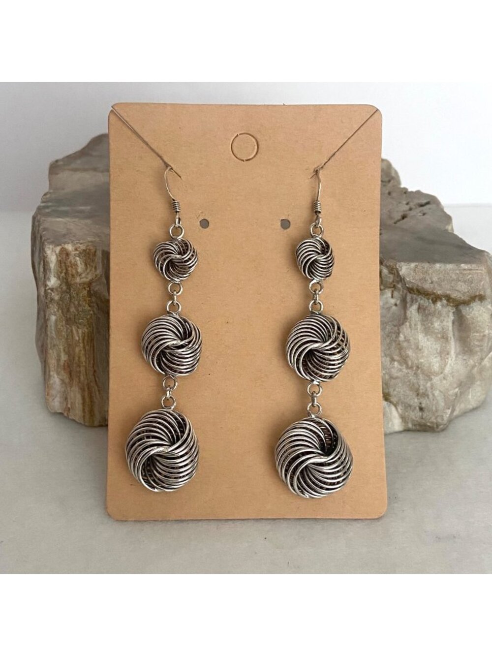Sterling Silver 925 Modernist 3D Graduated Spiral Tiered Dangle Drop Earrings